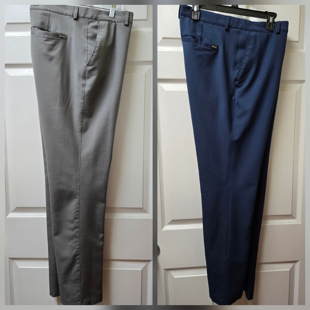 Greg Norman Men's Play Dry Gray and Navy Golf Pants- Bundle 38x32